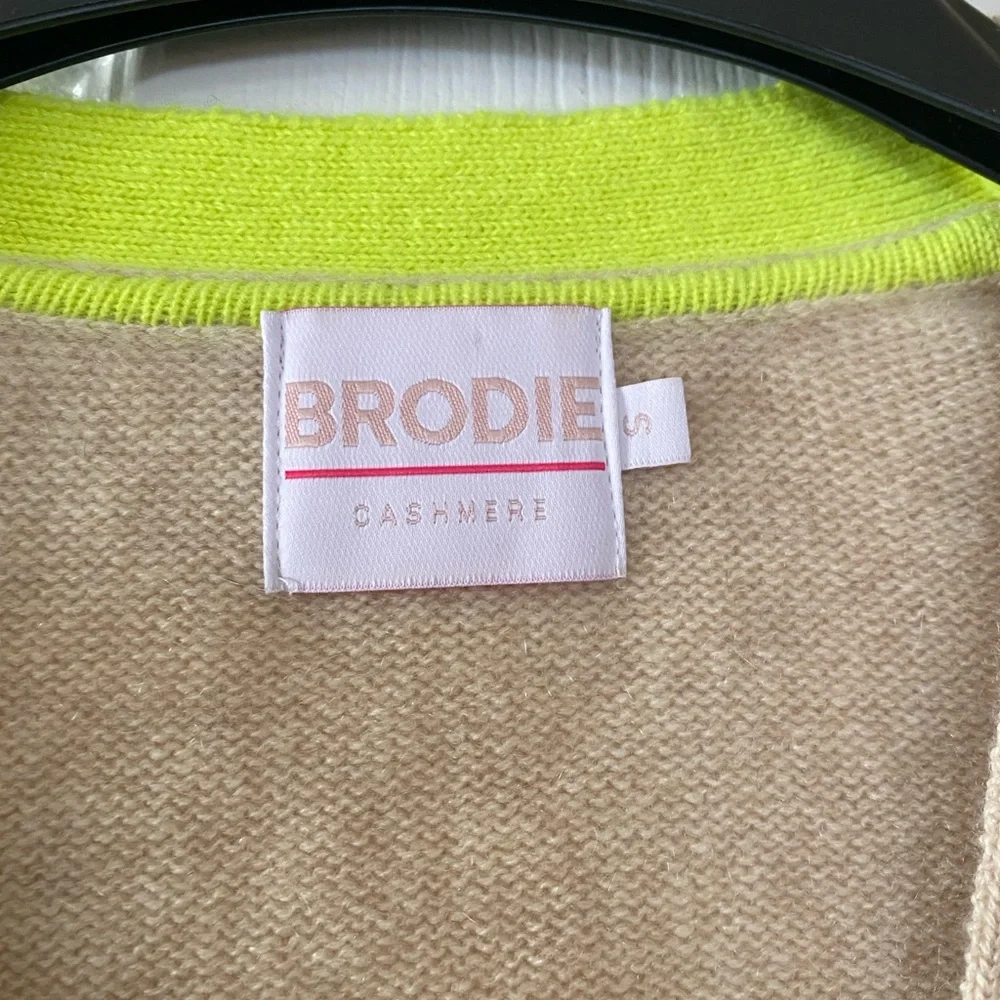 Brodie Cashmere Neon Green ColorBlock Cardigan Sweater - Picture 9 of 15